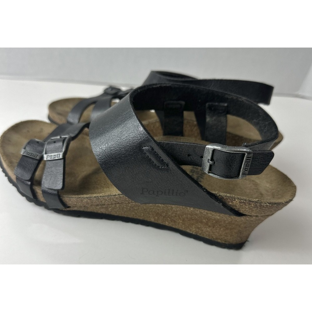 Birkenstock Papillio Ellen Wedge Sandals Women's 39 US 8 - 8.5 Black Strappy - Picture 9 of 12